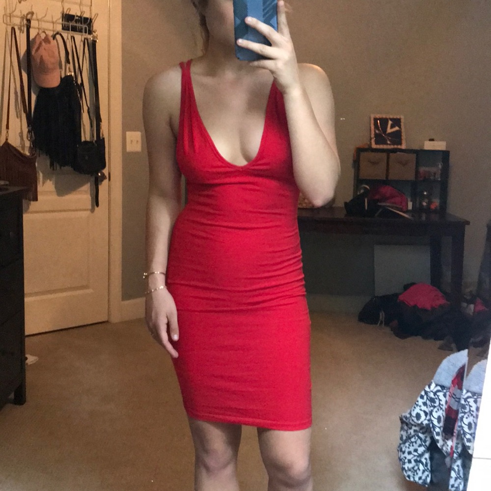 Red medium length Body con Dress